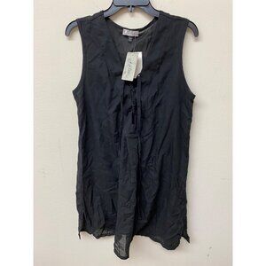 J Valdi Womens Casual V Neck Tie Front Sleeveles Blouse Top Black Size L NWT